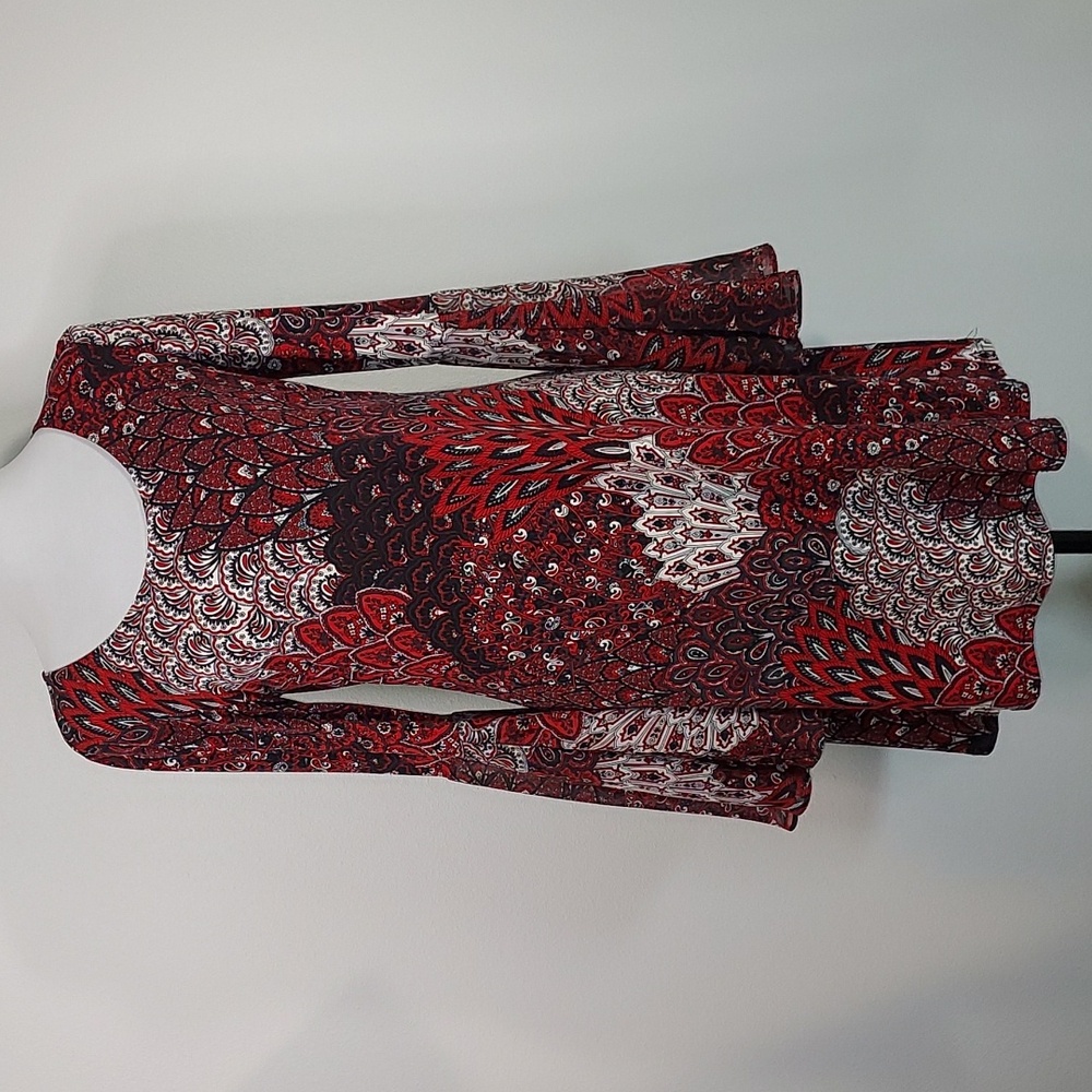 MSK Red Black White Paisley Patterned Flounce Sleeve Knee Length Dress Size S
